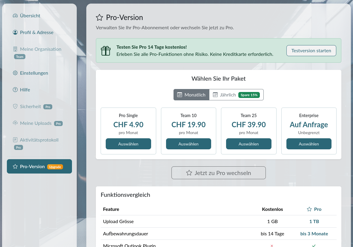 Upgrade zu Pro