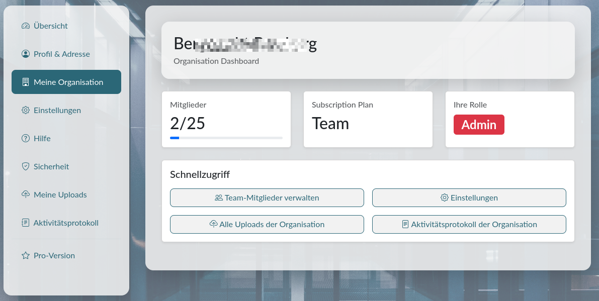 Organisation erstellen